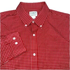 L.L. Bean Men's Size Large REG Slightly Fitted Red Check Long Sleeve Button Down